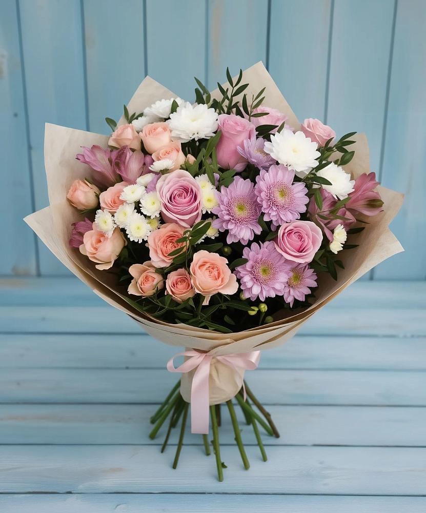 Букет цветов из: Хризантемы, Розы и Альстромерии в Поречье