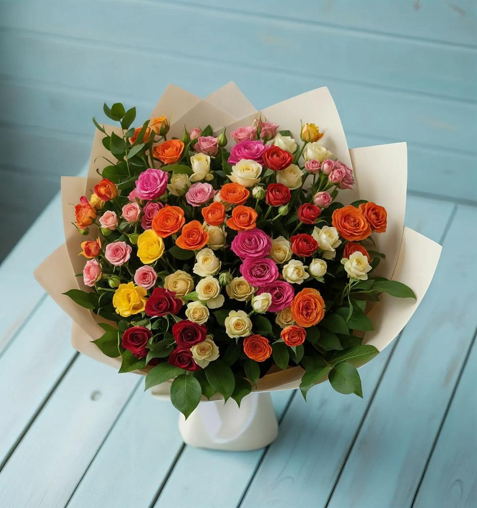 Букет Микс из разноцветных кустовых роз в Поречье