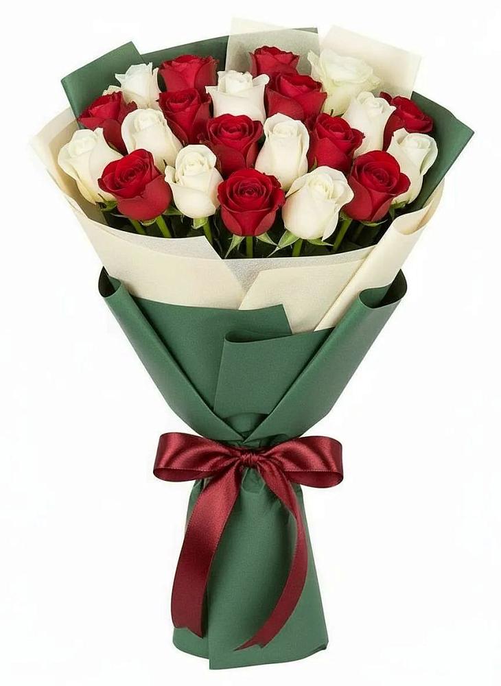 Букет Микс из красных и белых роз в Поречье