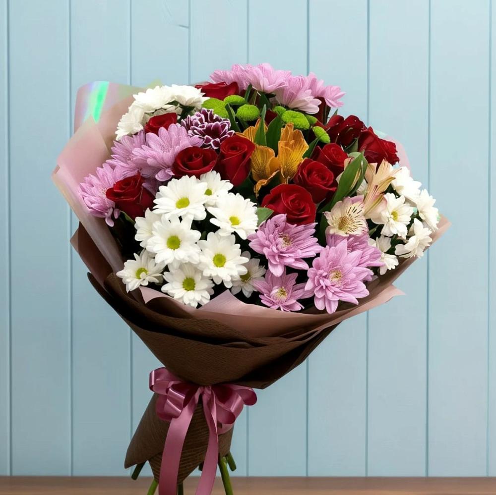 Букет цветов из: Розы, Хризантемы и Альстромерии в Поречье