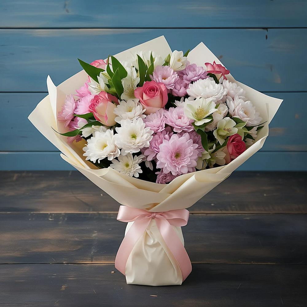 Букет цветов из: Хризантемы, Альстромерии и Розы в Поречье